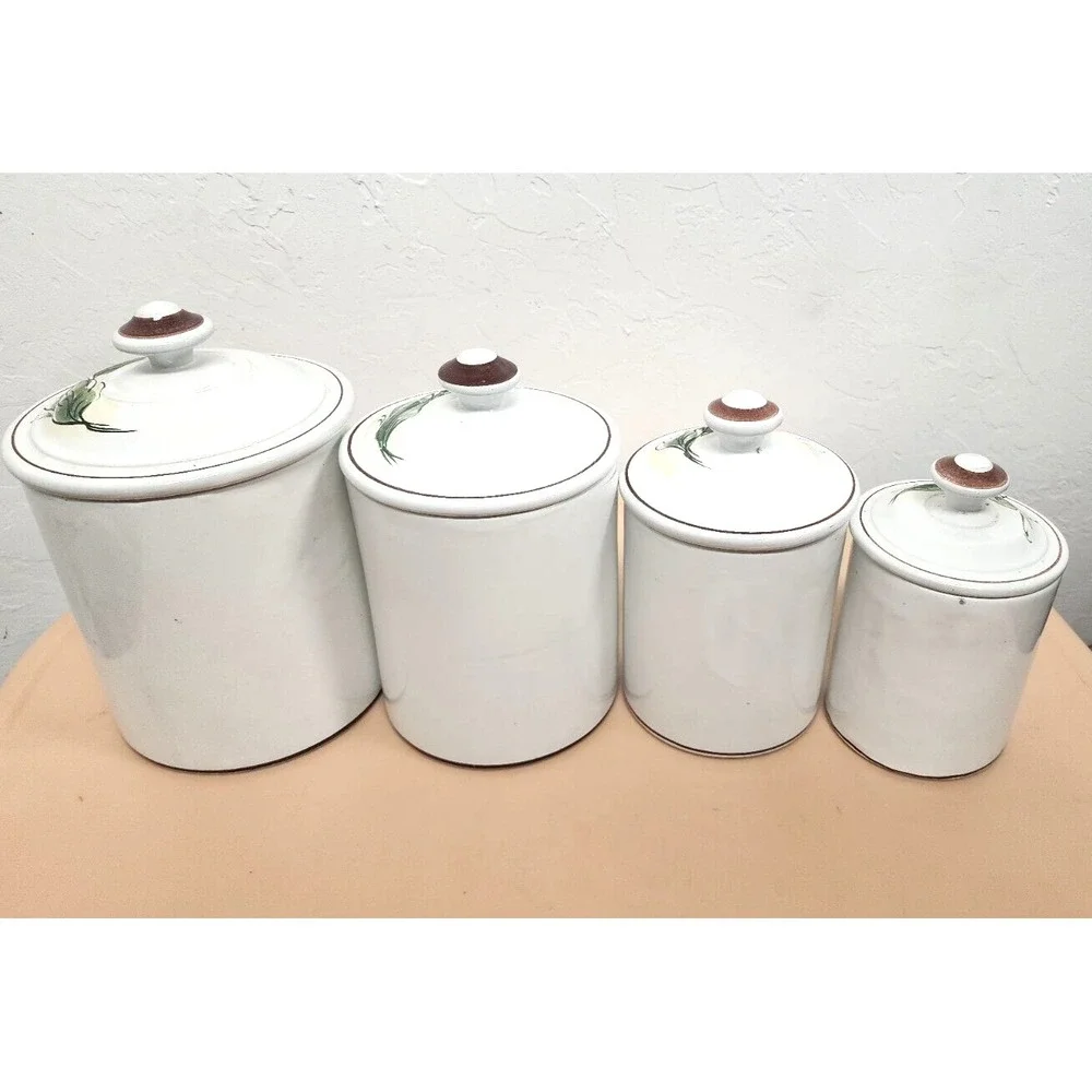 Vintage Norleans Set of 4 Floral Hand Painted Ceramic Canister‎ Made in Portogal